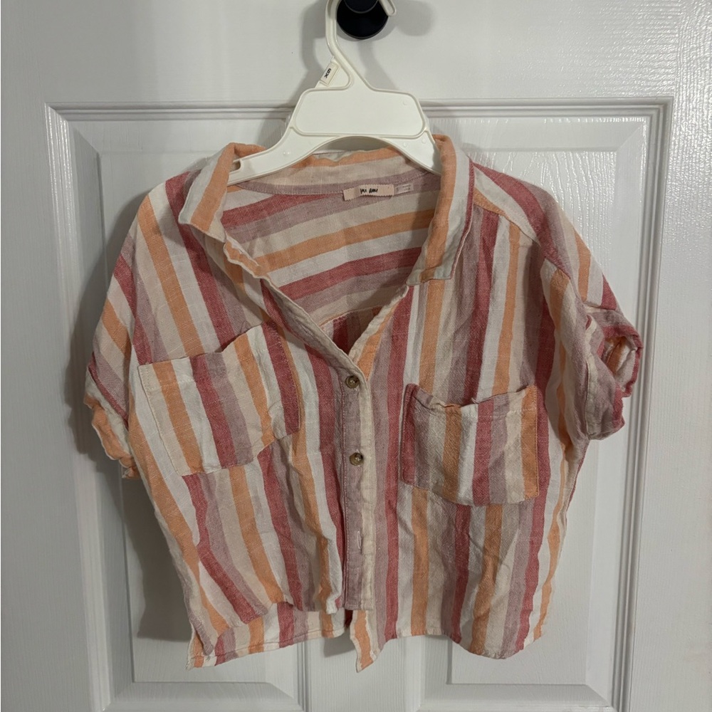 Francesca's Collections Striped Crop Top - Pink, Orange, White